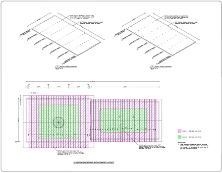 Plywood sheathing attachment layout, a BBD Engineering drawing sheet