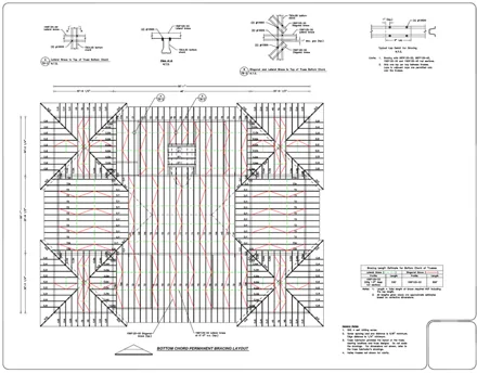 Bottom chord permanent bracing layout, a BBD Engineering drawing sheet