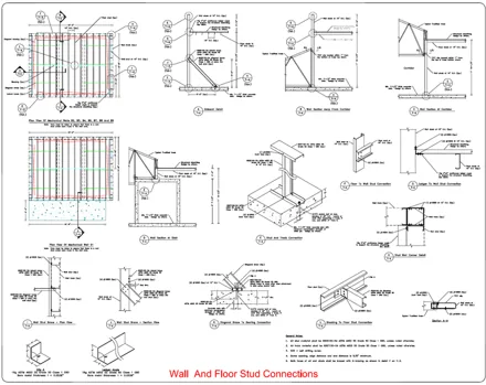Wall and floor stud connections, a BBD Engineering drawing sheet