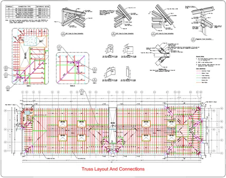 Truss layout and connections, a BBD Engineering drawing sheet