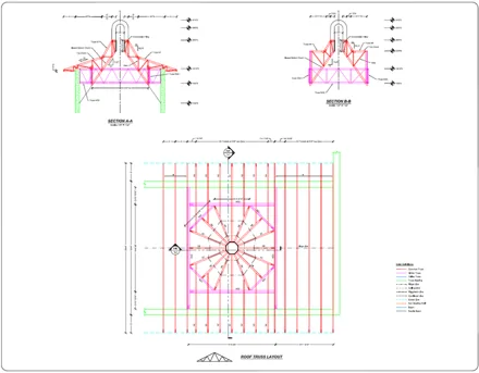 Roof truss layout around a turret, a BBD Engineering drawing sheet