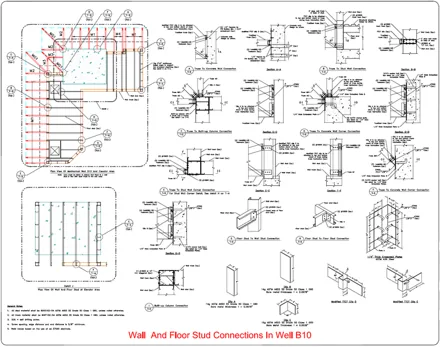 Wall and floor stud connections, second building, a BBD Engineering drawing sheet